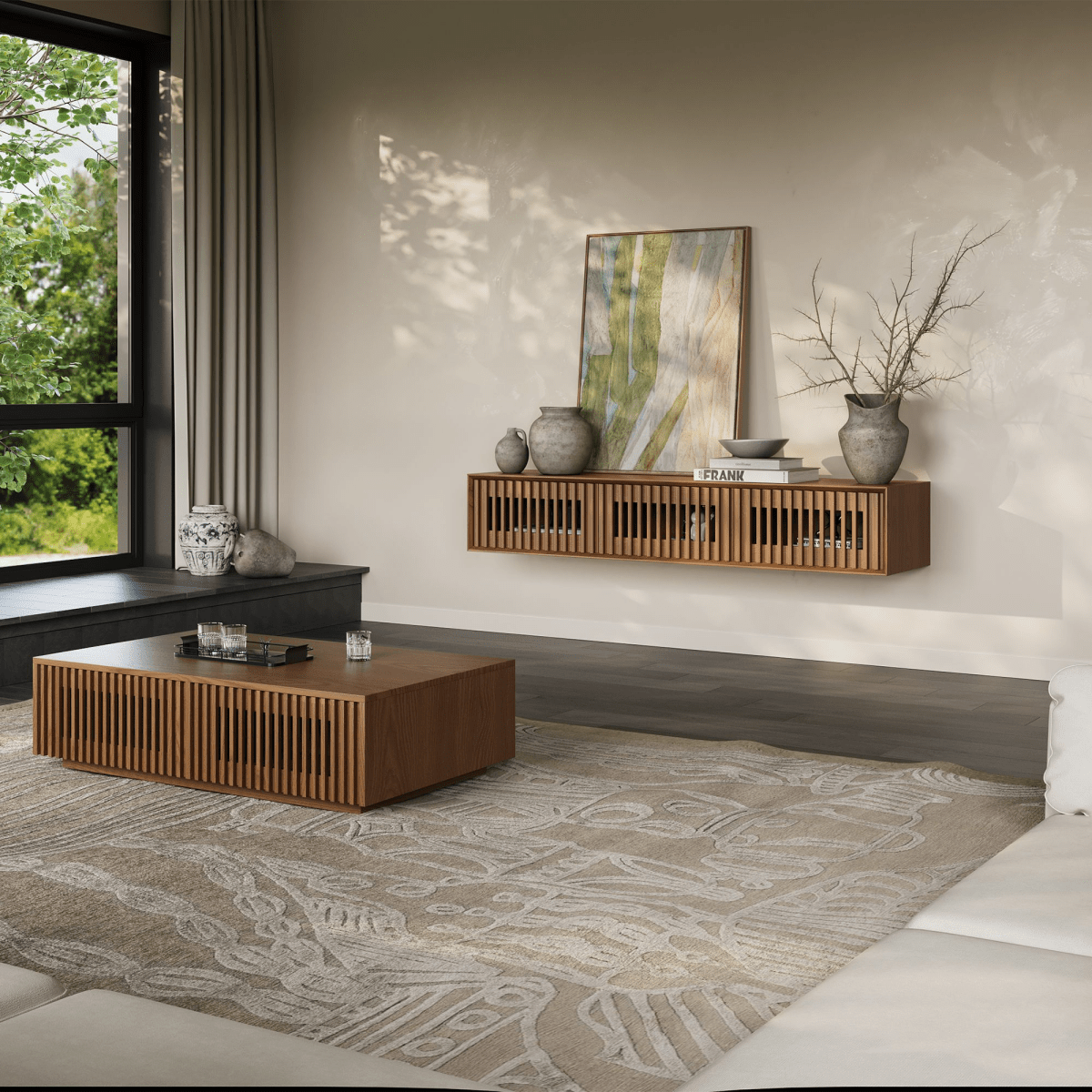 Aeolus Mid - Century Floating LED TV Console - Exclusivia