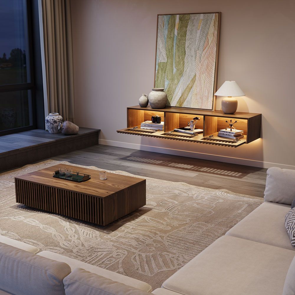 Aeolus Mid-Century Floating LED TV Console - Exclusivia