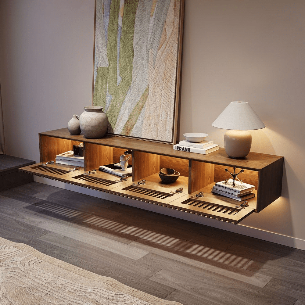 Aeolus Mid - Century Floating LED TV Console - Exclusivia