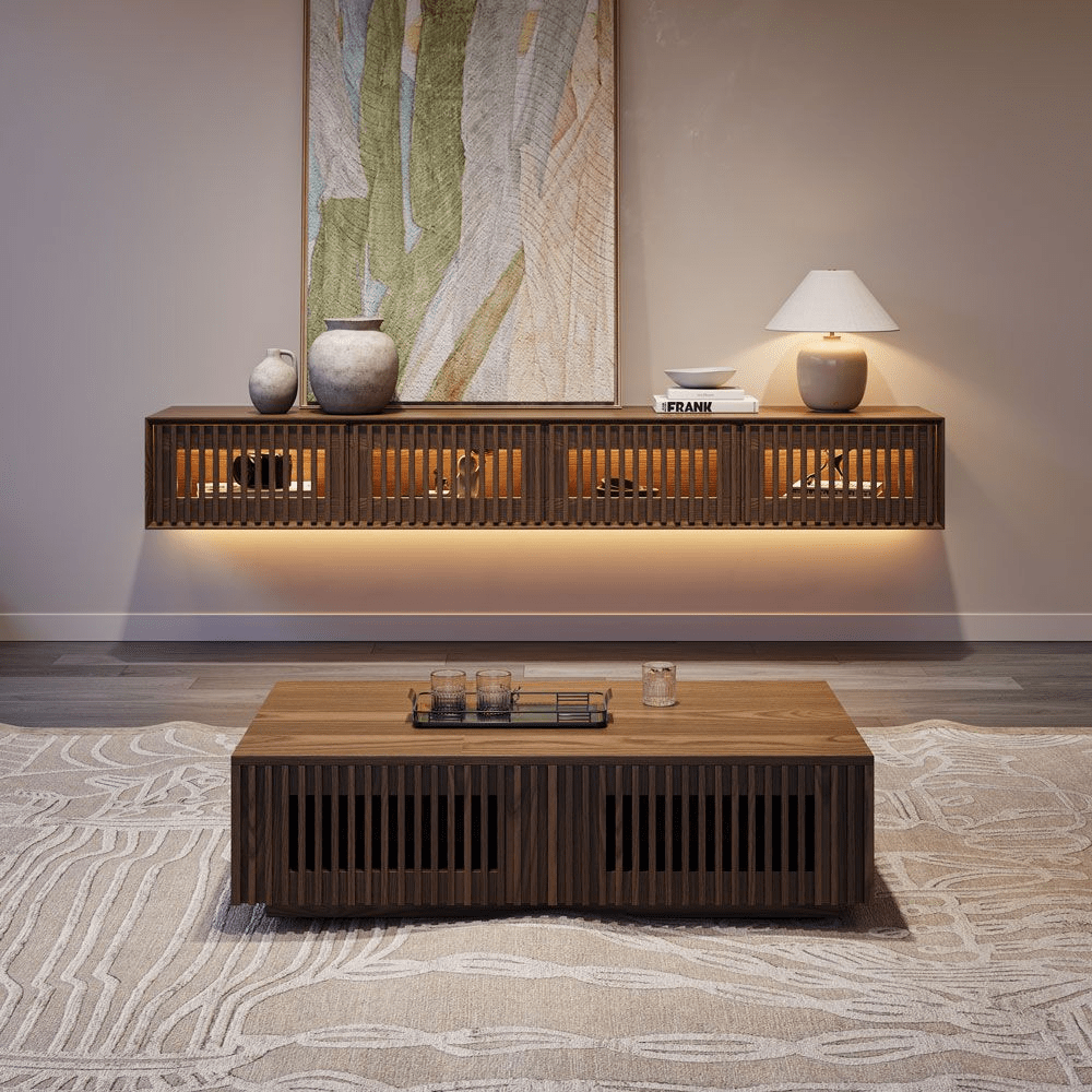 Aeolus Mid - Century Floating LED TV Console - Exclusivia