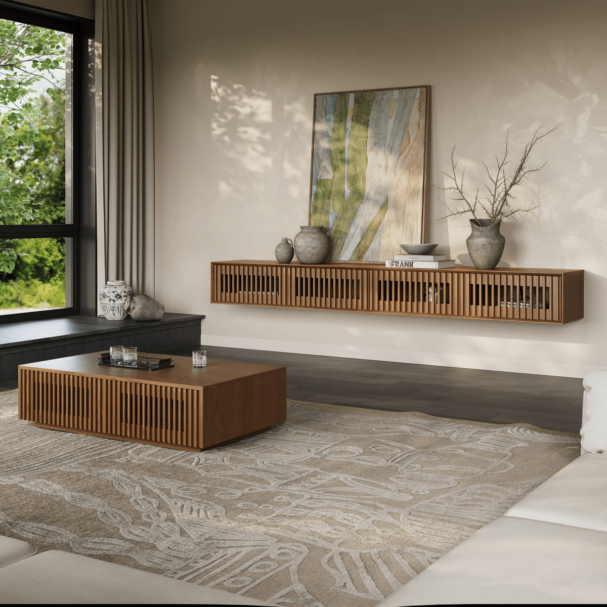 Aeolus Mid - Century Floating LED TV Console - Exclusivia