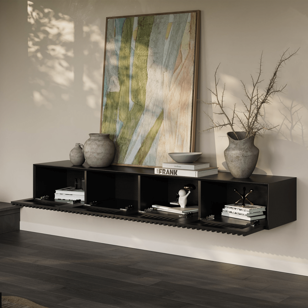 Aeolus Mid - Century Floating LED TV Console - Exclusivia