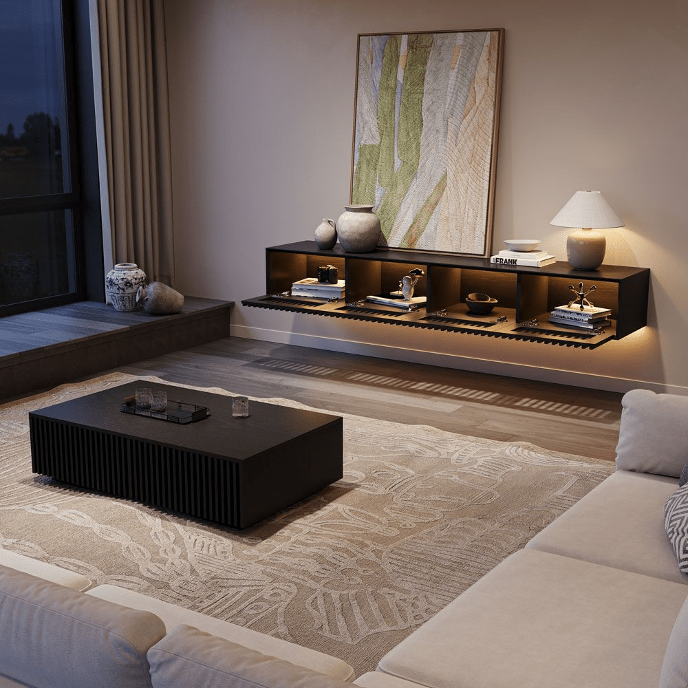 Aeolus Mid - Century Floating LED TV Console - Exclusivia