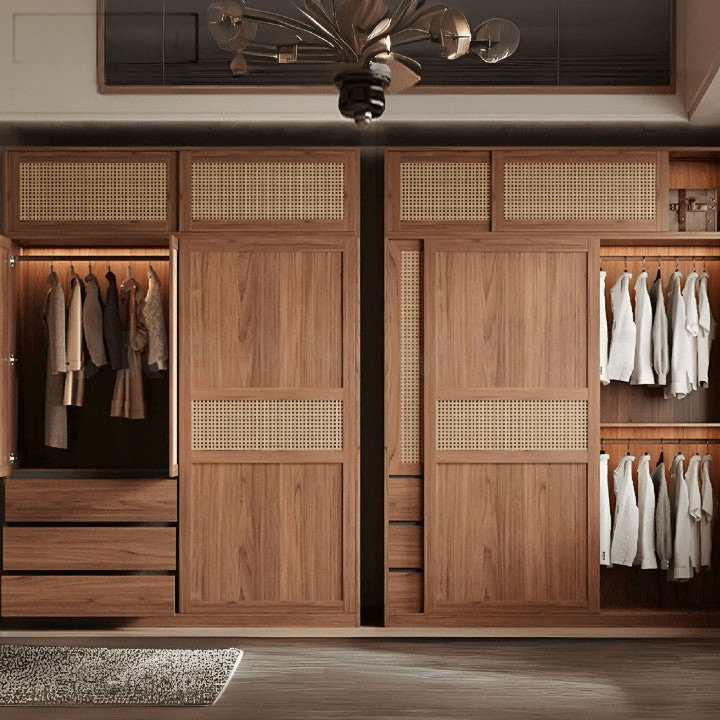 Akira Rustic Rattan Wardrobe - Exclusivia