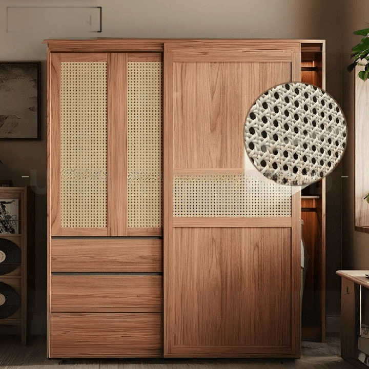 Akira Rustic Rattan Wardrobe - Exclusivia