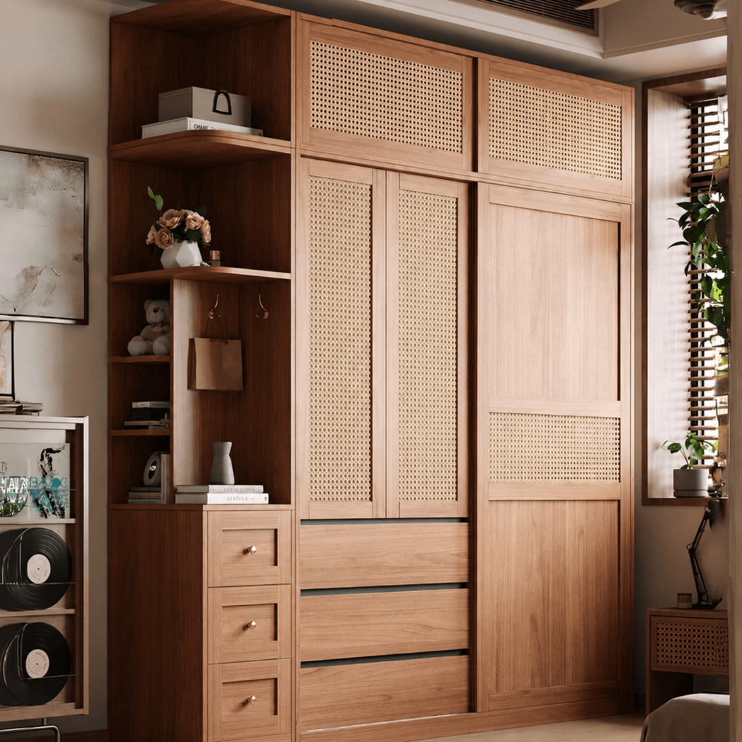 Akira Rustic Rattan Wardrobe - Exclusivia