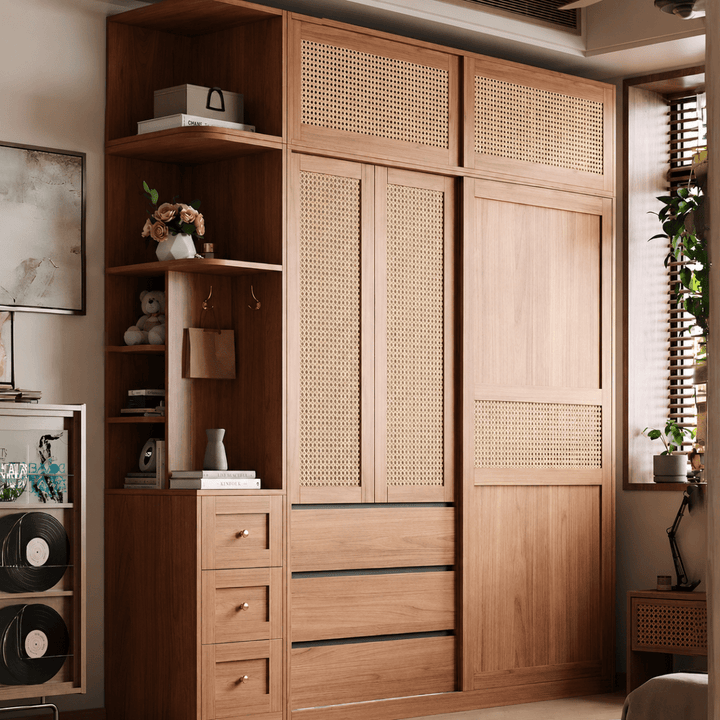 Akira Rustic Rattan Wardrobe - Exclusivia