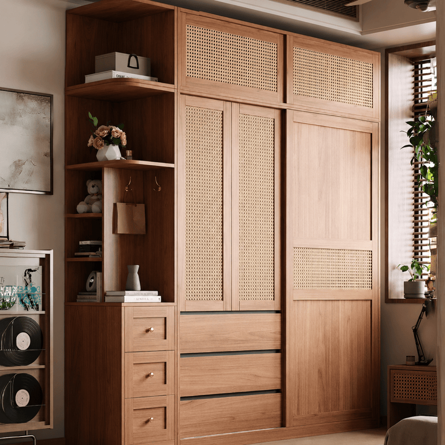 Akira Rustic Rattan Wardrobe - Exclusivia