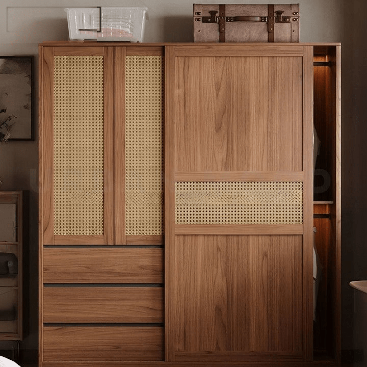 Akira Rustic Rattan Wardrobe - Exclusivia