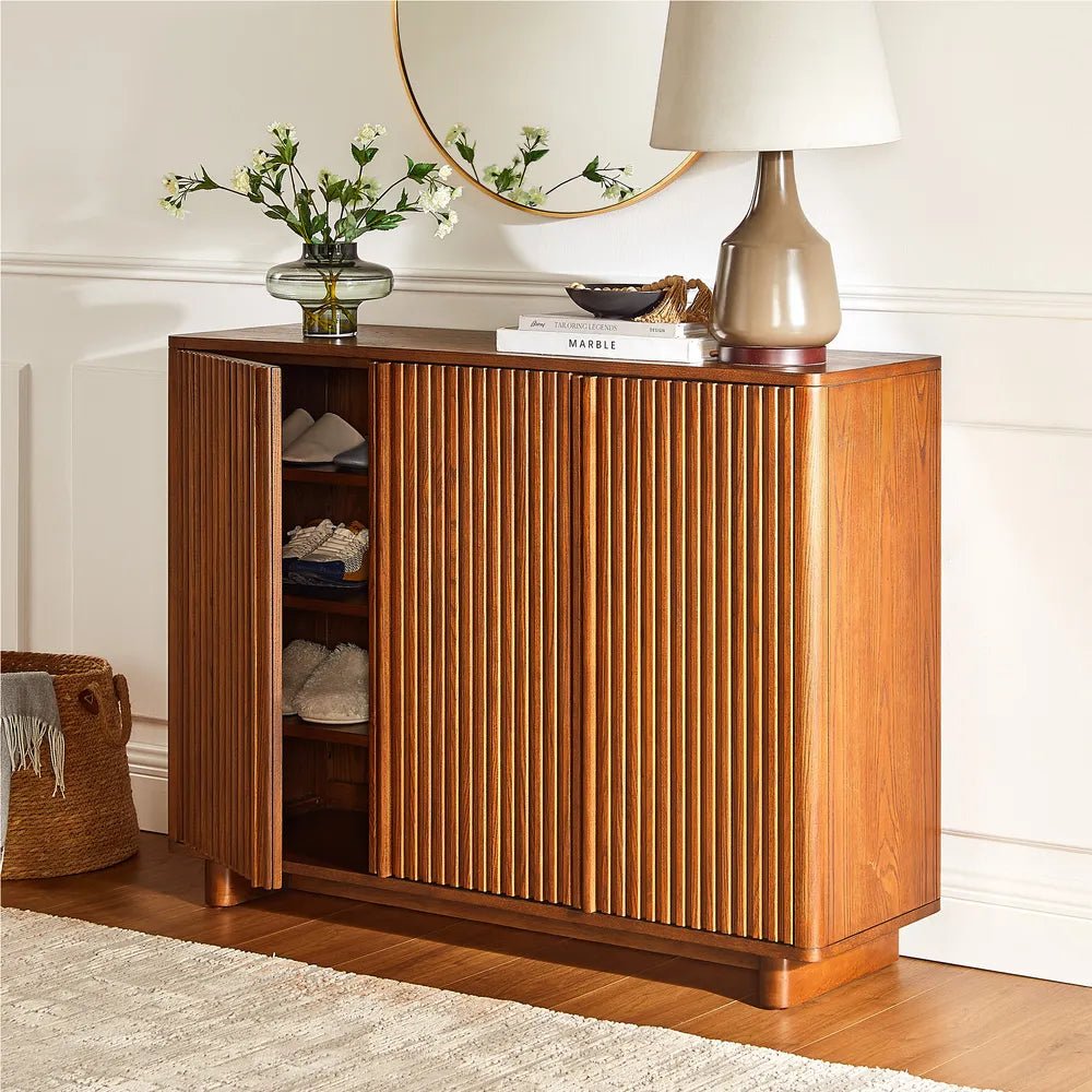 Arden 120 cm Ash Wood Shoe Cabinet - Exclusivia