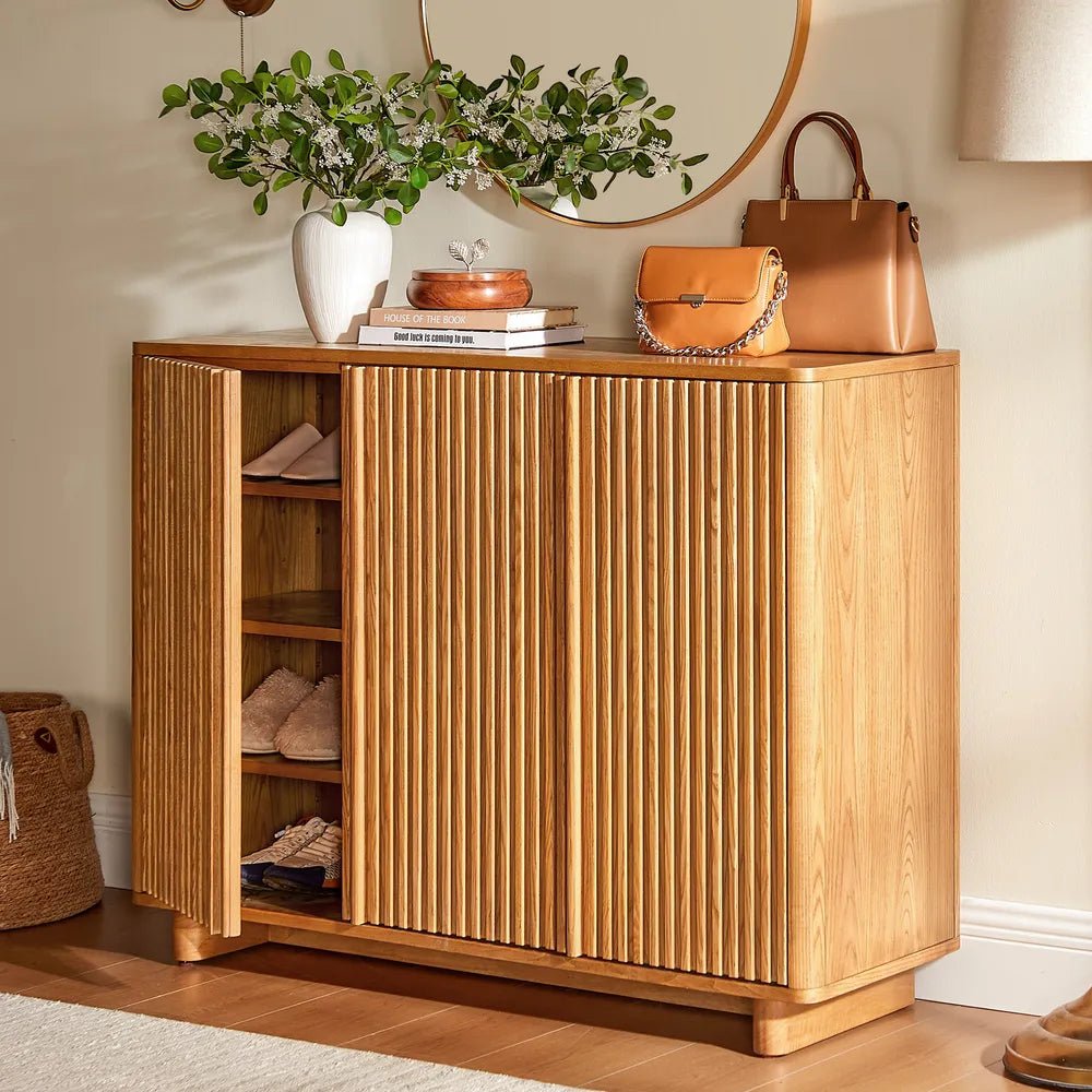 Arden 120 cm Ash Wood Shoe Cabinet - Exclusivia