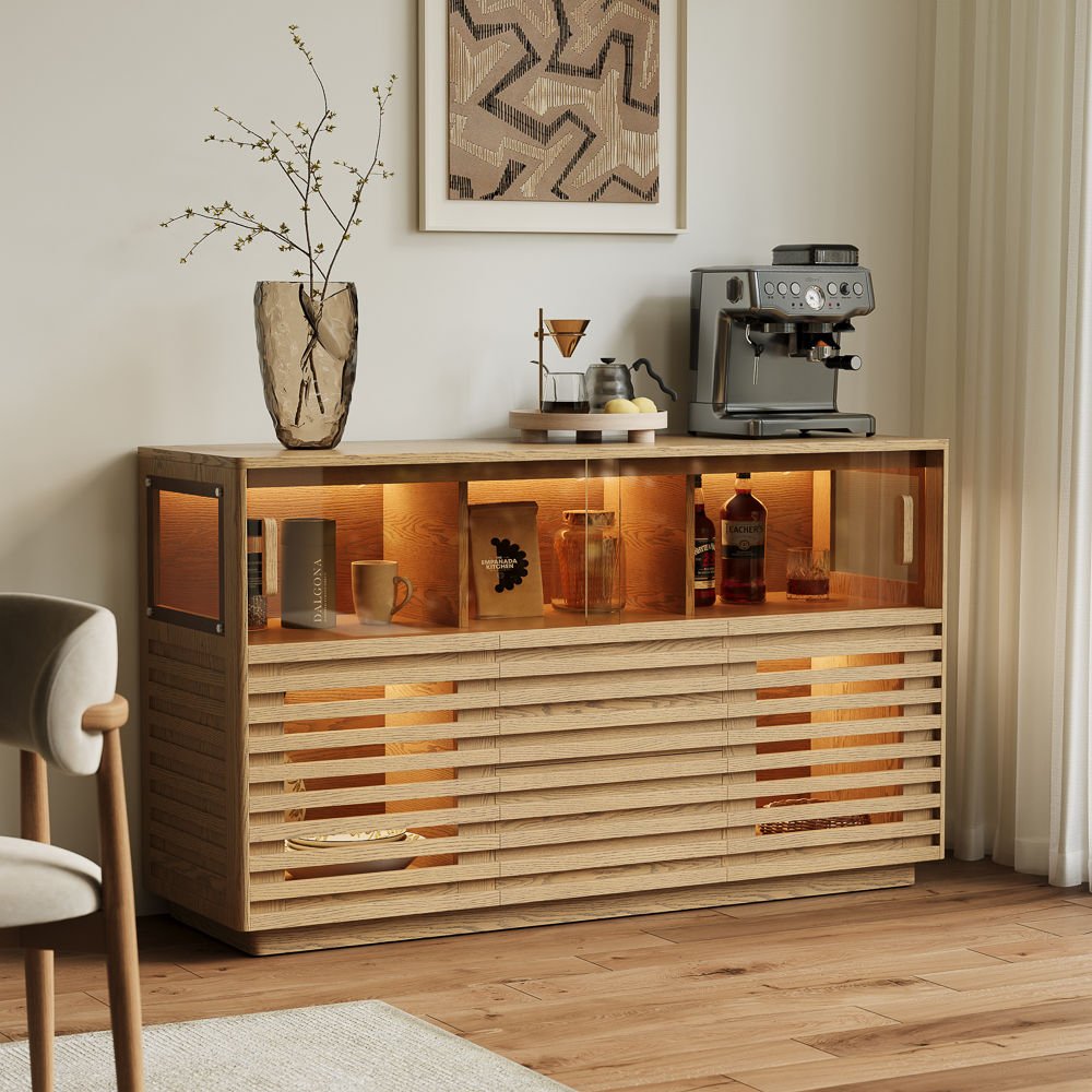 Atlas Mid - Century Slatted Storage Cabinet - Exclusivia