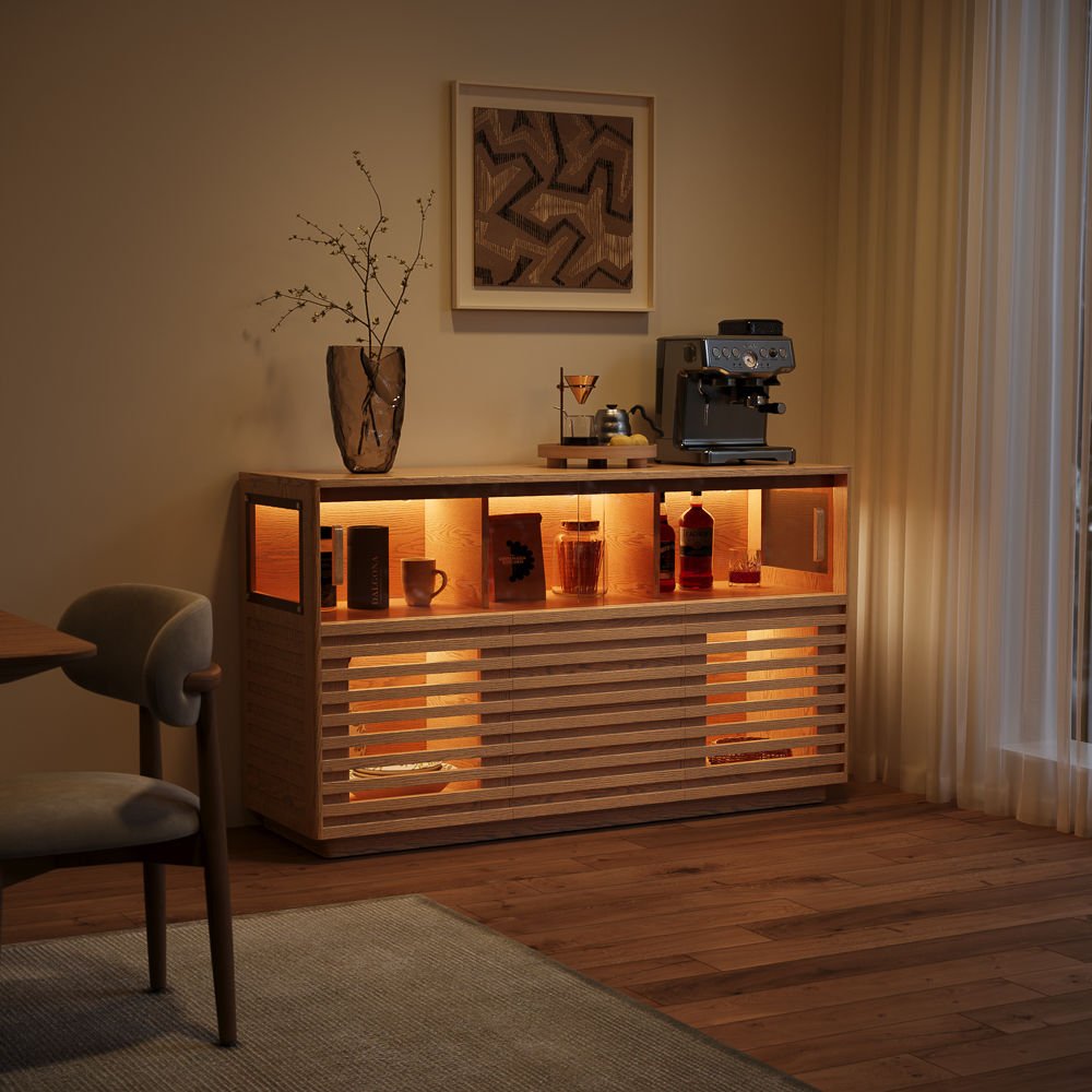 Atlas Mid - Century Slatted Storage Cabinet - Exclusivia