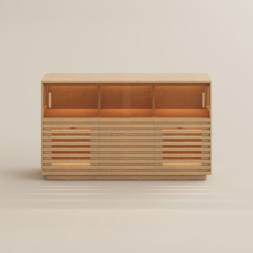 Atlas Mid - Century Slatted Storage Cabinet - Exclusivia