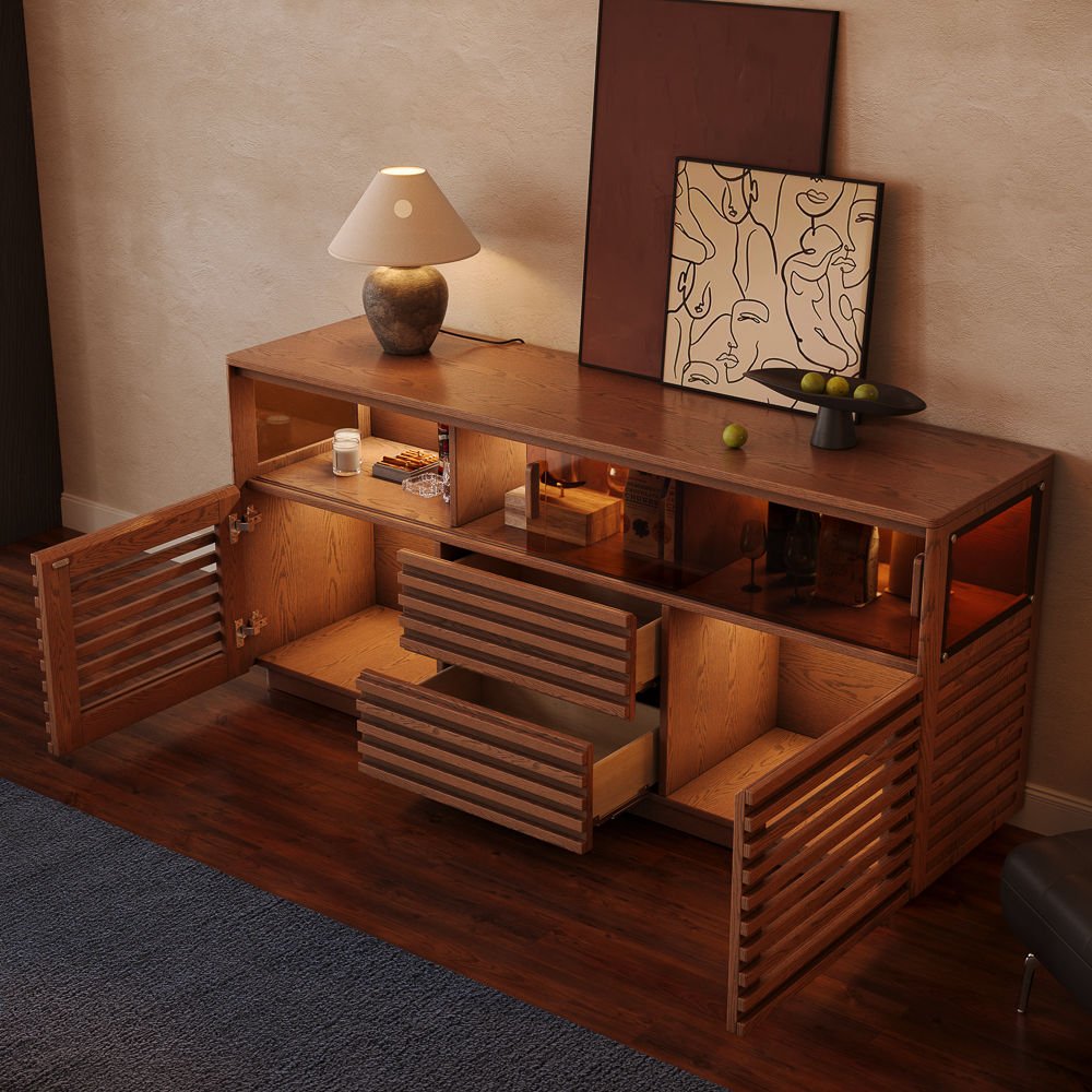 Atlas Mid - Century Slatted Storage Cabinet - Exclusivia