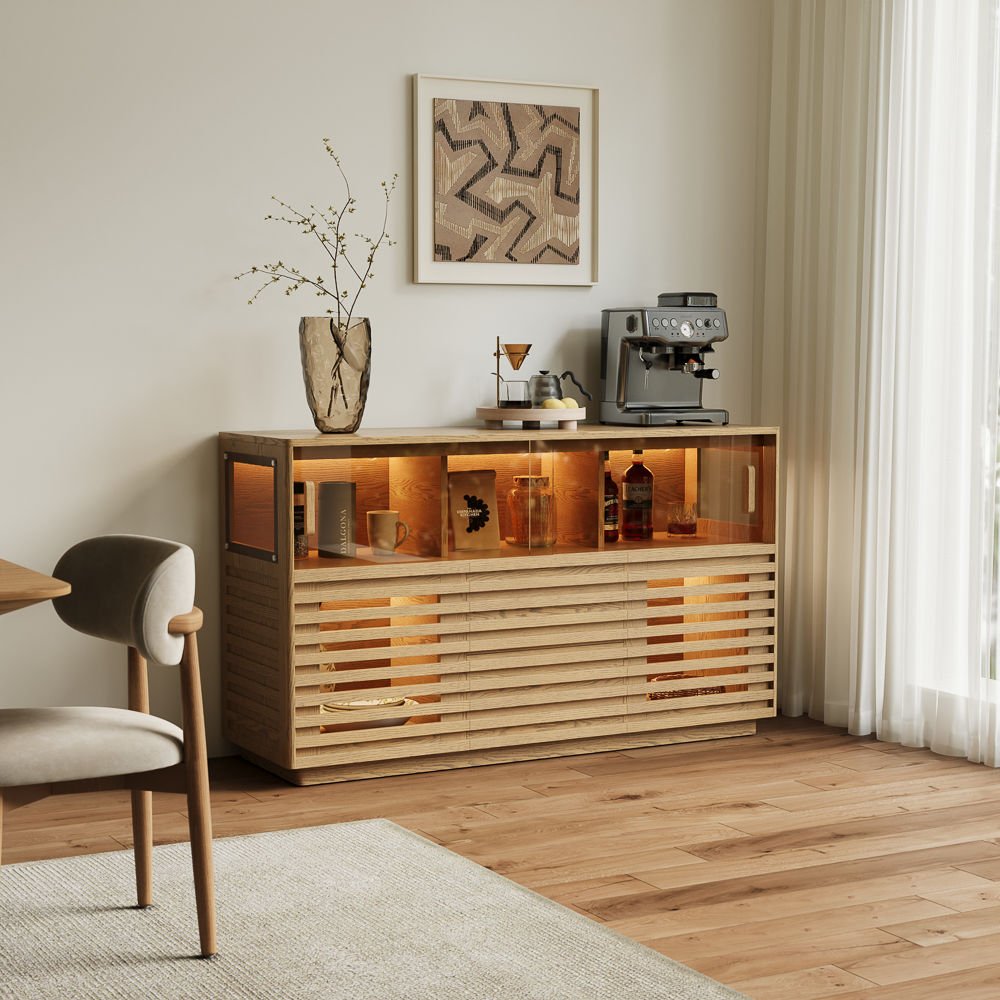 Atlas Mid - Century Slatted Storage Cabinet - Exclusivia