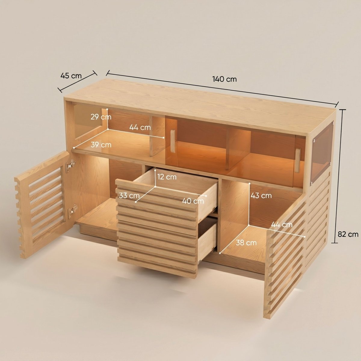 Atlas Mid - Century Slatted Storage Cabinet - Exclusivia