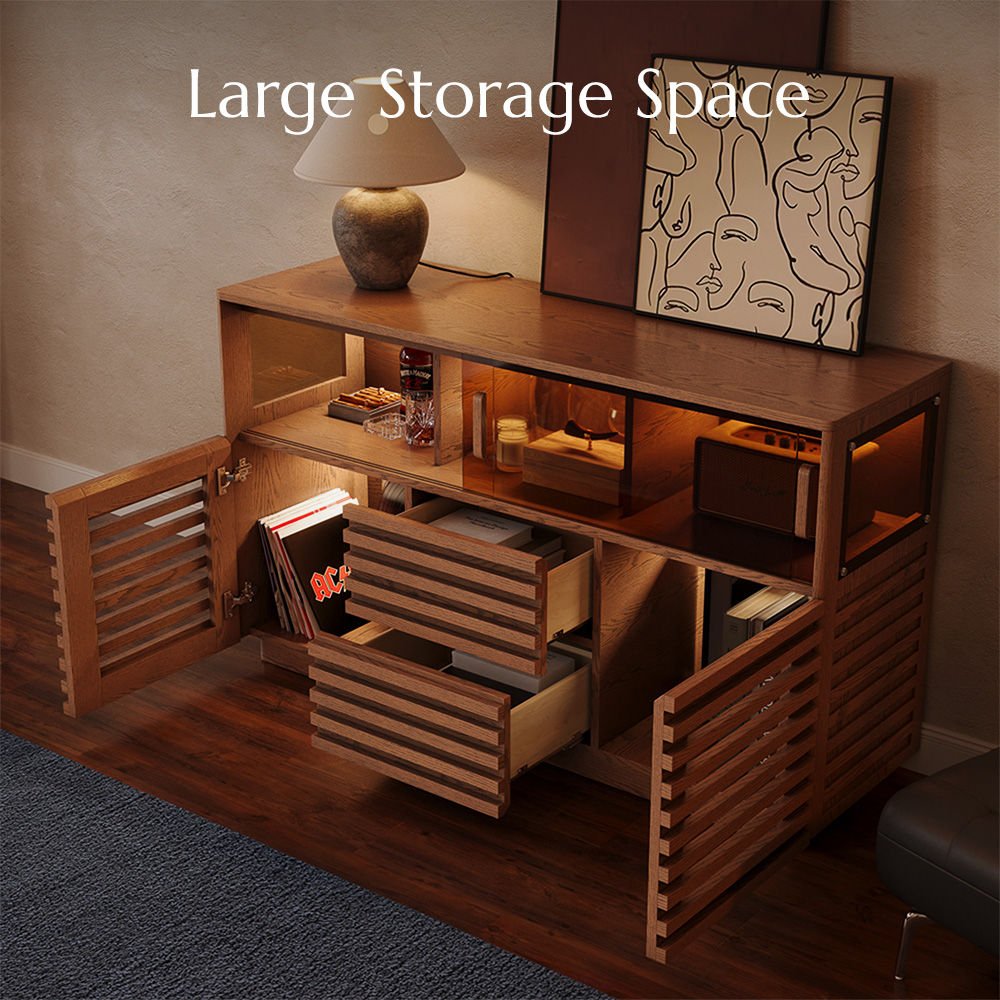 Atlas Mid - Century Slatted Storage Cabinet - Exclusivia