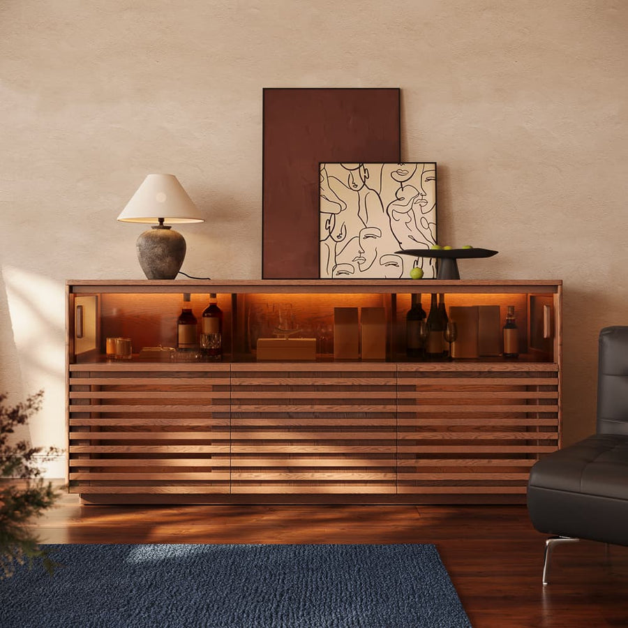 Atlas Mid - Century Slatted Storage Cabinet - Exclusivia