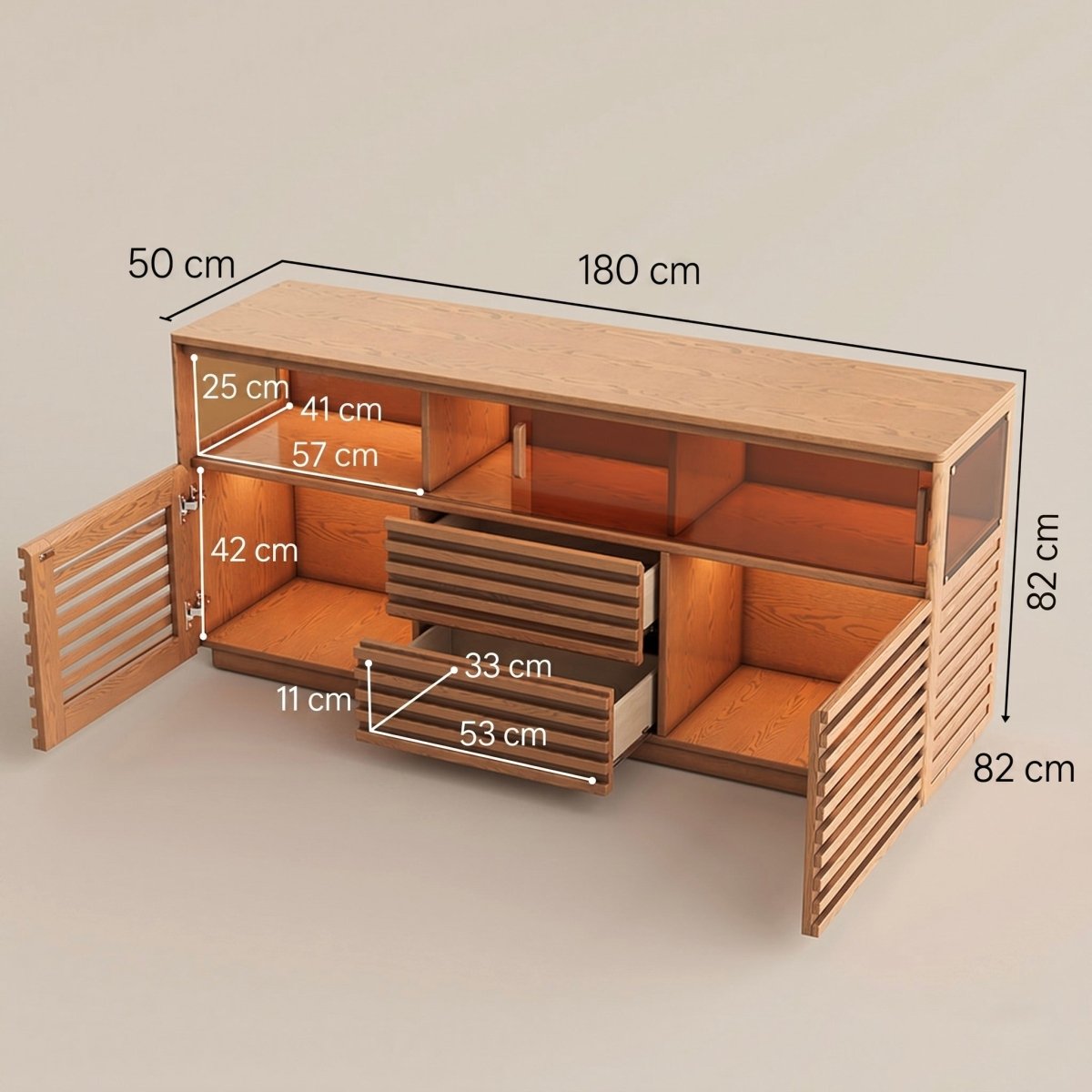 Atlas Mid - Century Slatted Storage Cabinet - Exclusivia