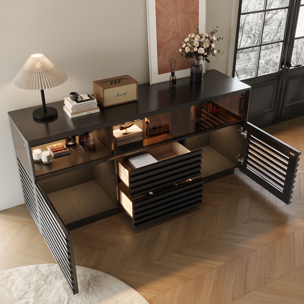 Atlas Mid - Century Slatted Storage Cabinet - Exclusivia
