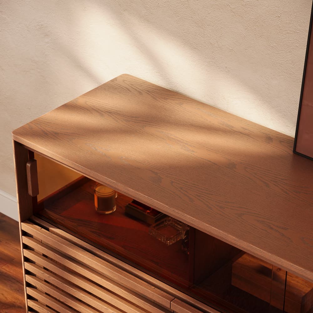 Atlas Mid - Century Slatted Storage Cabinet - Exclusivia