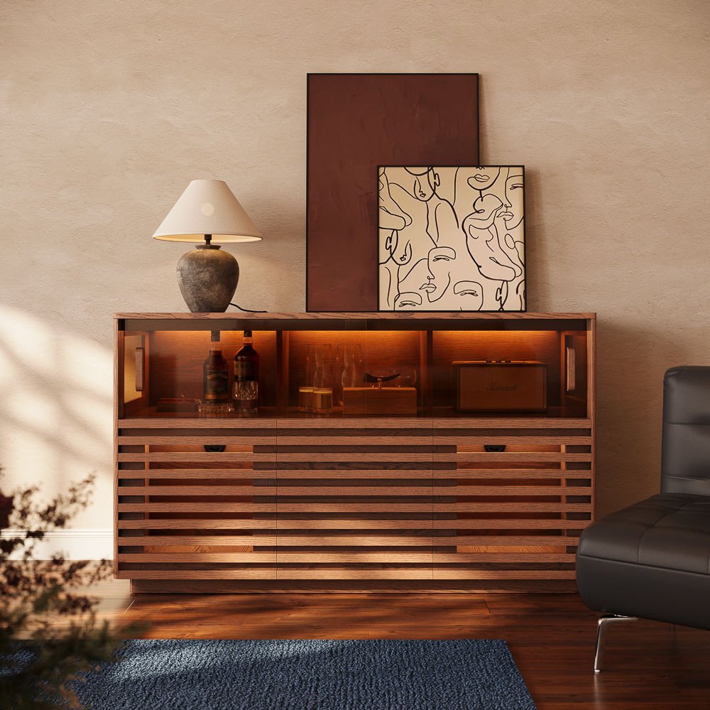 Atlas Mid - Century Slatted Storage Cabinet - Exclusivia