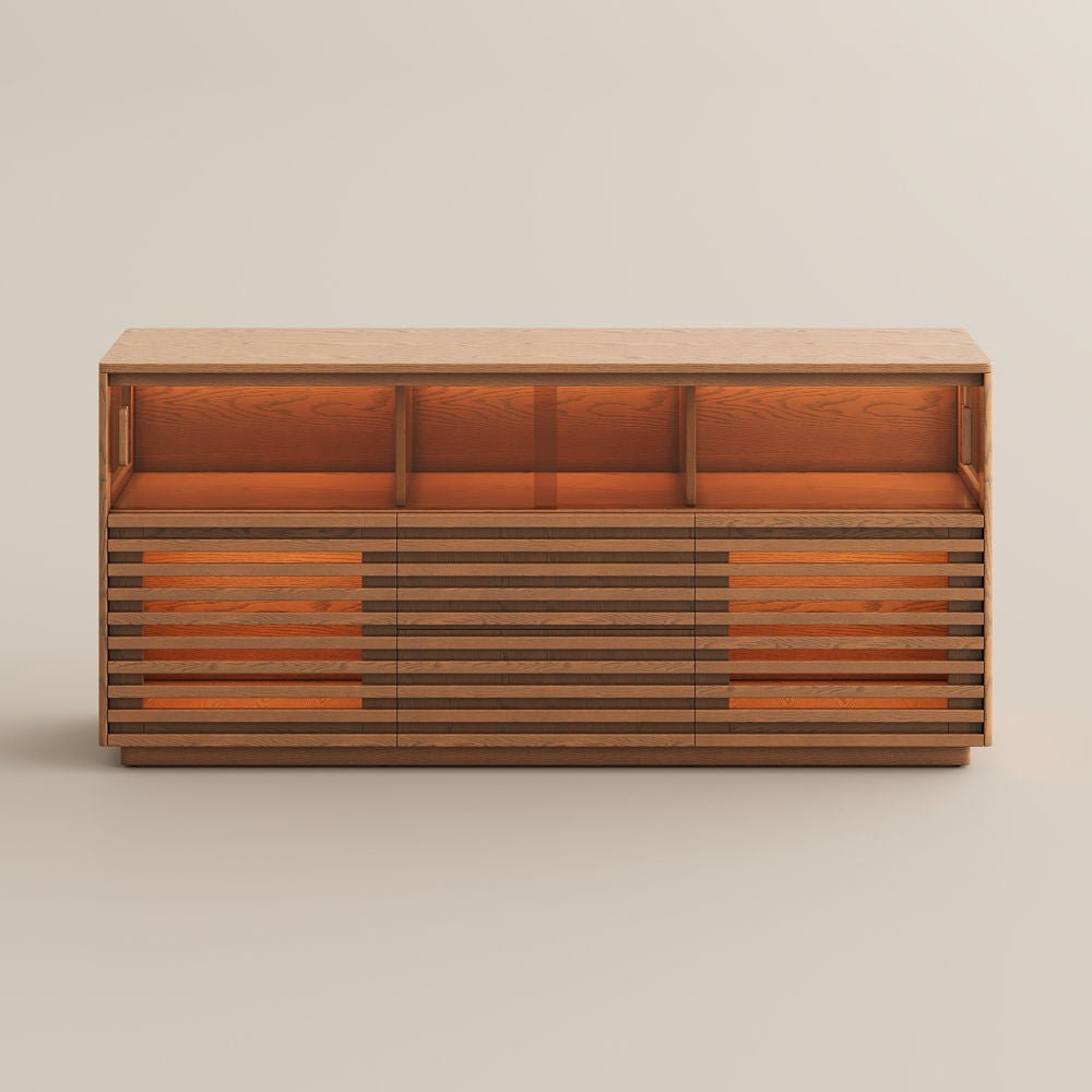Atlas Mid - Century Slatted Storage Cabinet - Exclusivia