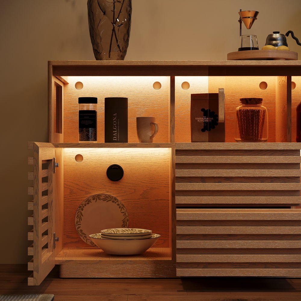 Atlas Mid - Century Slatted Storage Cabinet - Exclusivia