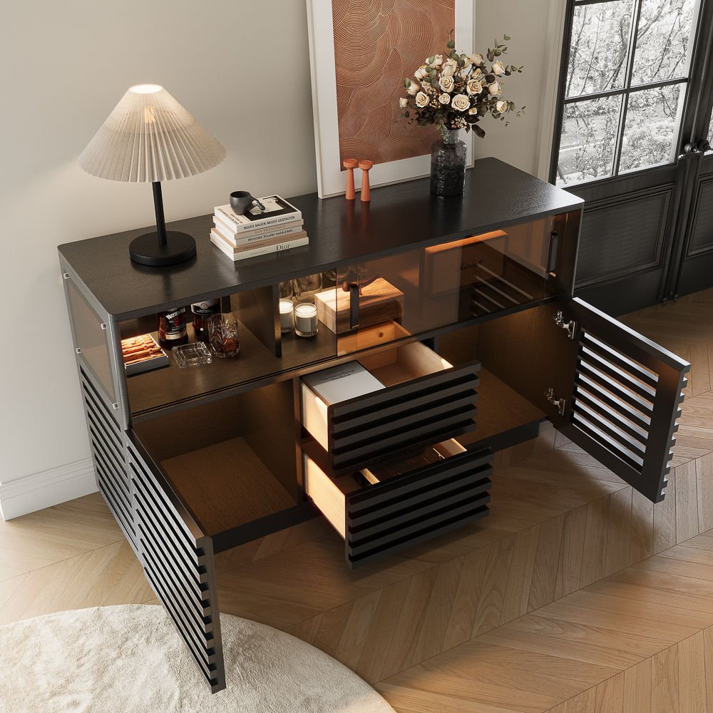 Atlas Mid - Century Slatted Storage Cabinet - Exclusivia