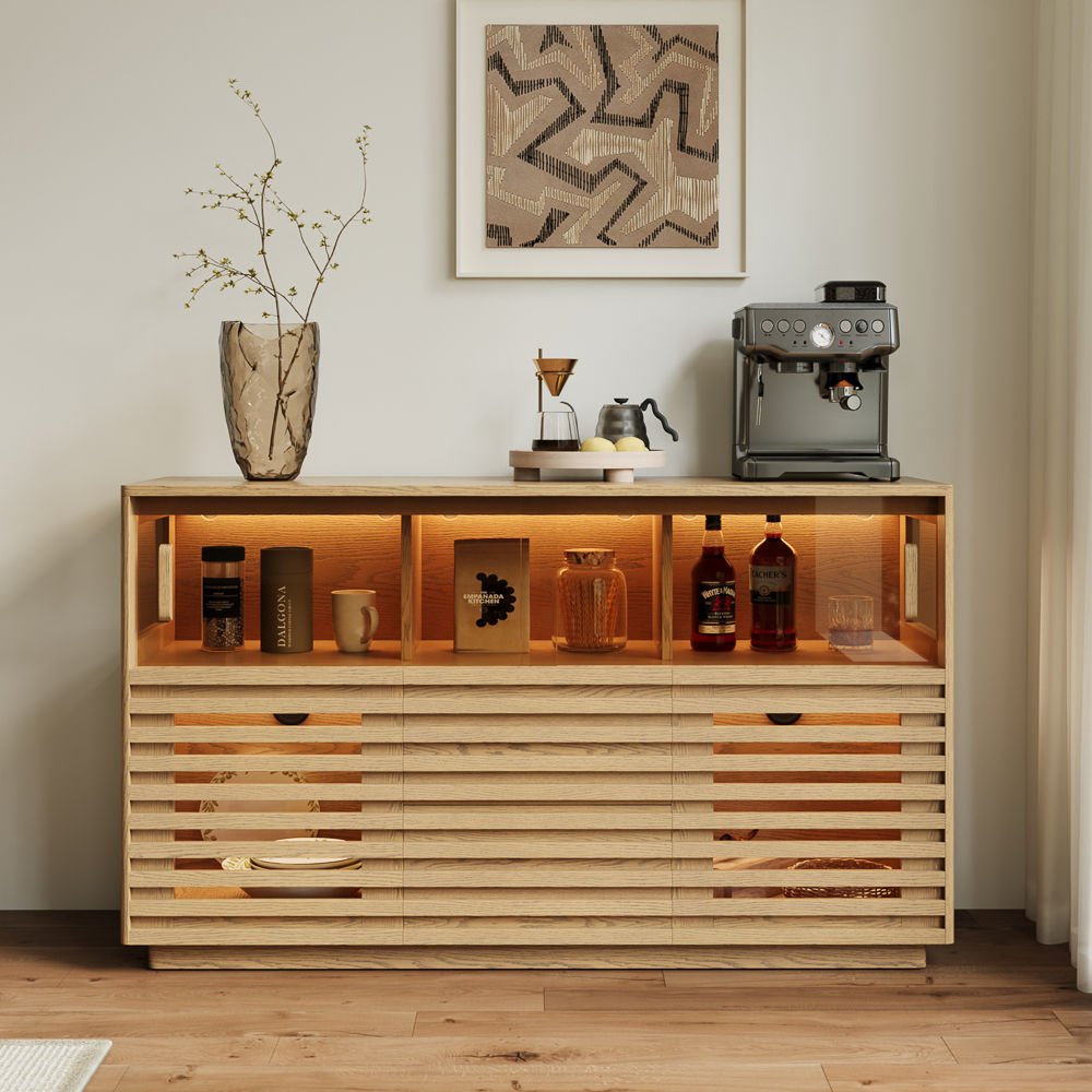 Atlas Mid - Century Slatted Storage Cabinet - Exclusivia