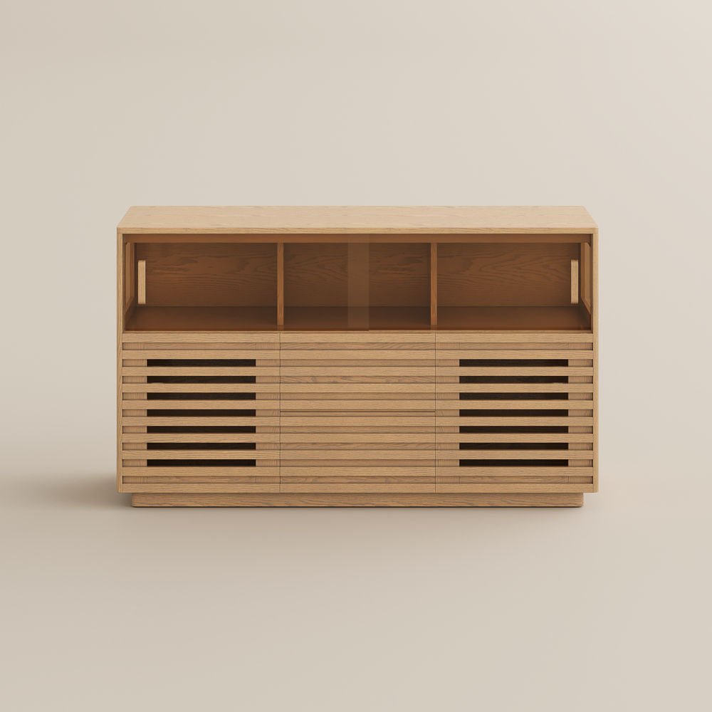 Atlas Mid - Century Slatted Storage Cabinet - Exclusivia