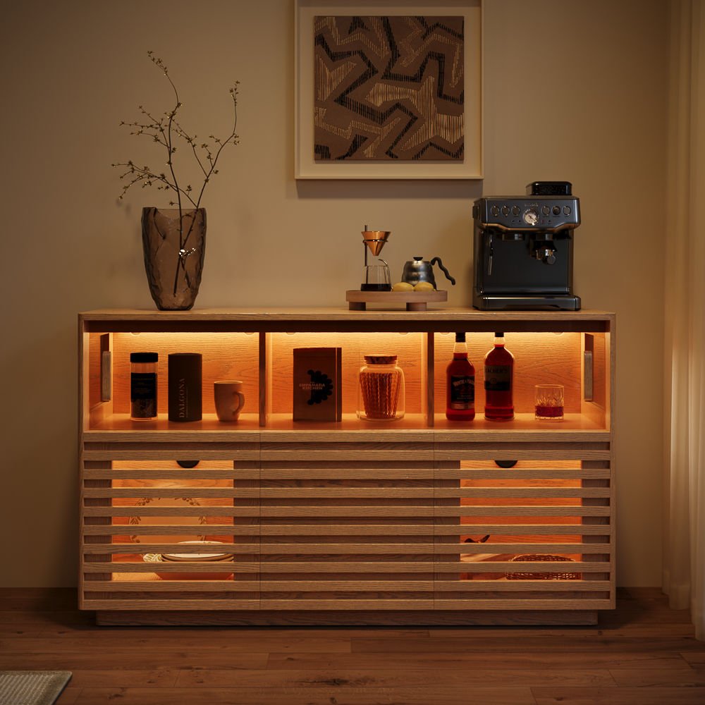 Atlas Mid - Century Slatted Storage Cabinet - Exclusivia