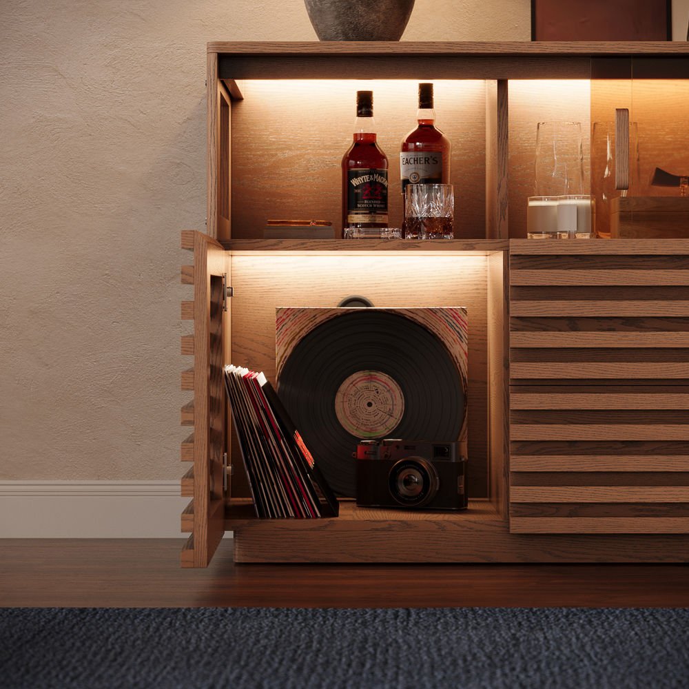 Atlas Mid - Century Slatted Storage Cabinet - Exclusivia