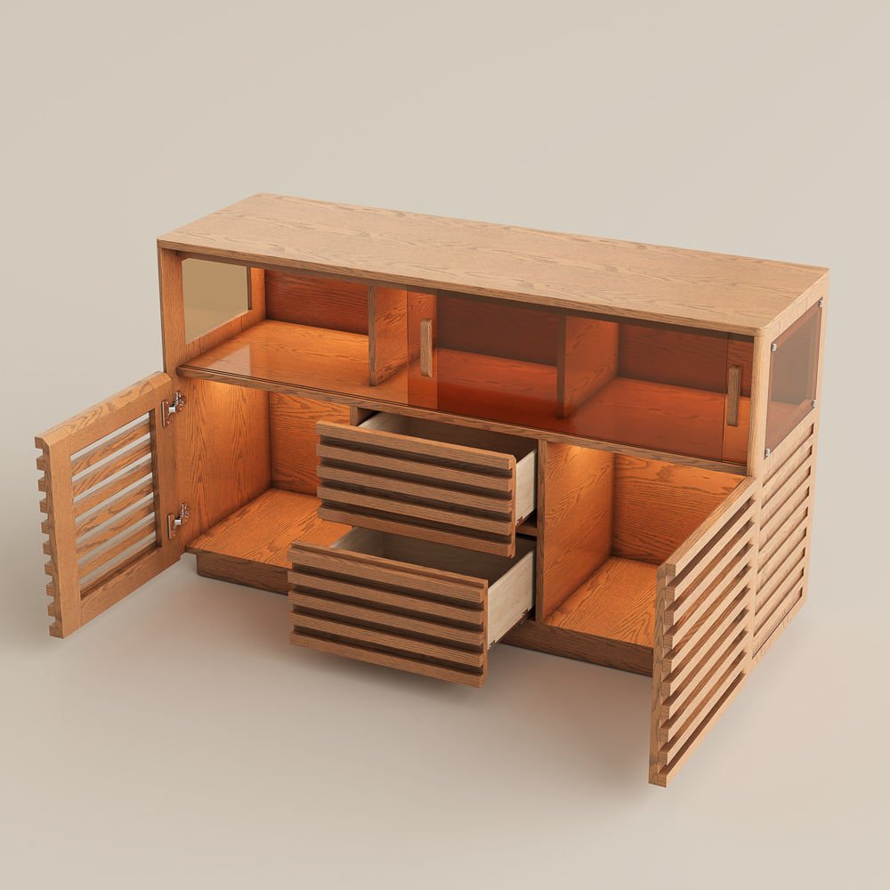 Atlas Mid - Century Slatted Storage Cabinet - Exclusivia