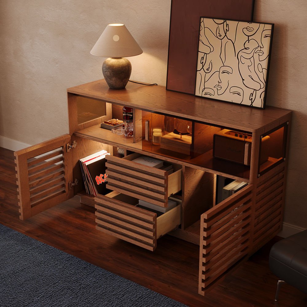 Atlas Mid - Century Slatted Storage Cabinet - Exclusivia