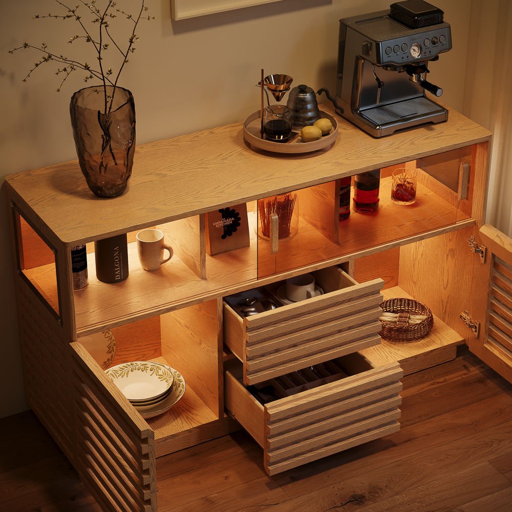 Atlas Mid - Century Slatted Storage Cabinet - Exclusivia