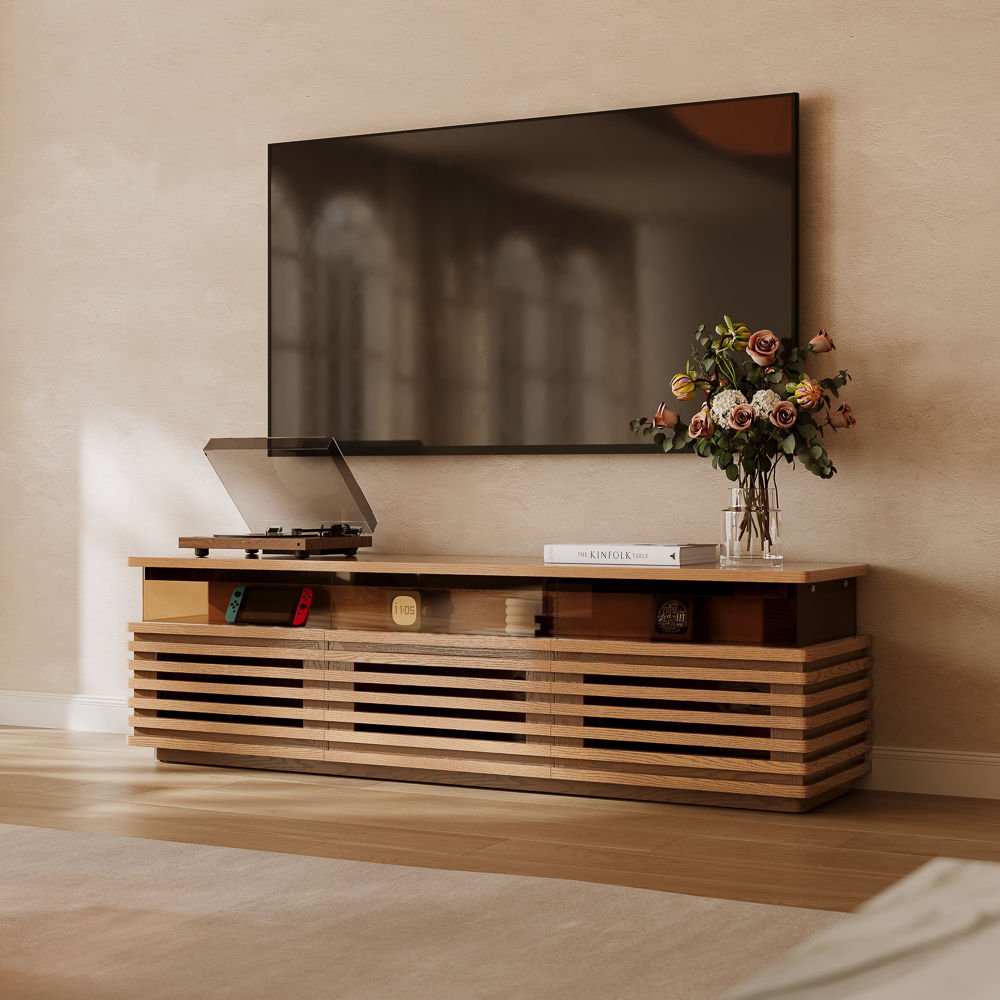 Atlas Mid - Century Slatted TV Console - Exclusivia