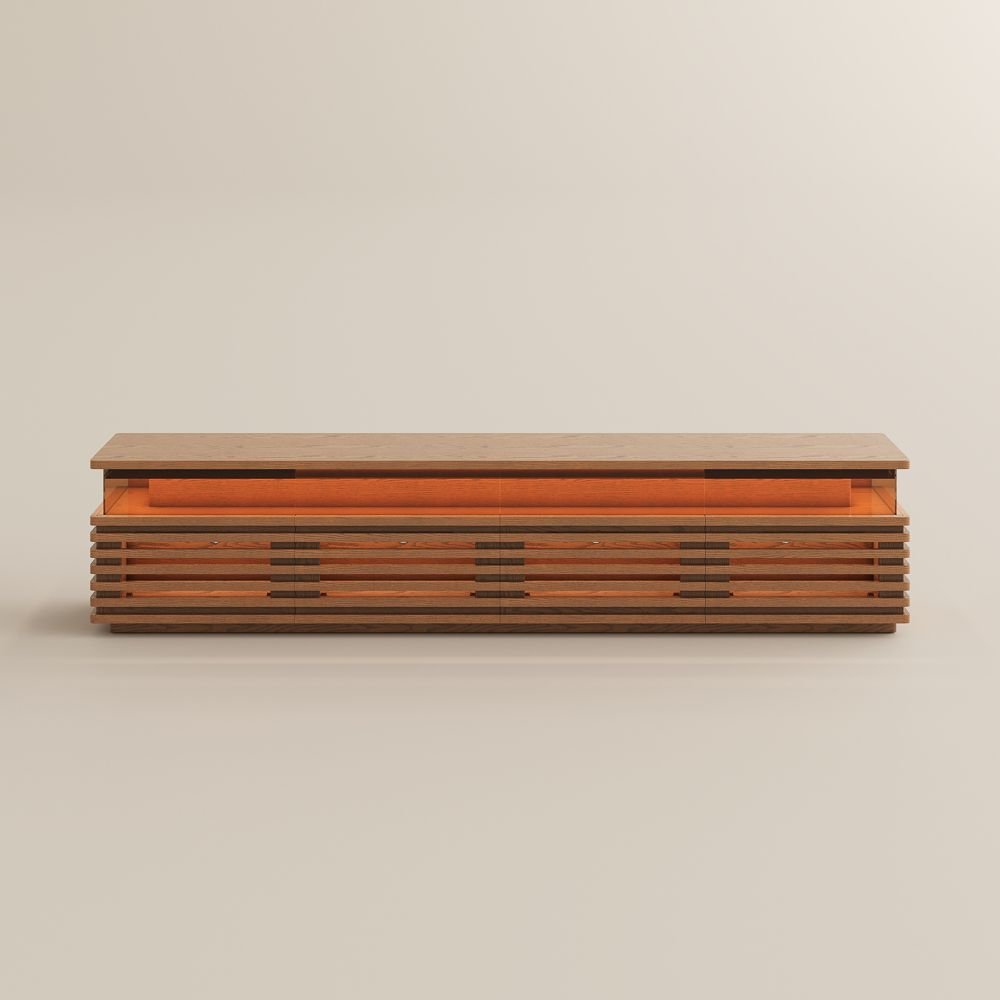 Atlas Mid - Century Slatted TV Console - Exclusivia