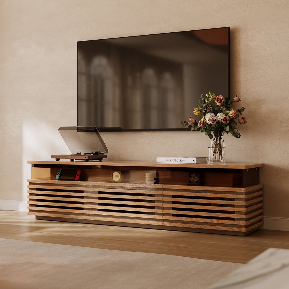 Atlas Mid - Century Slatted TV Console - Exclusivia