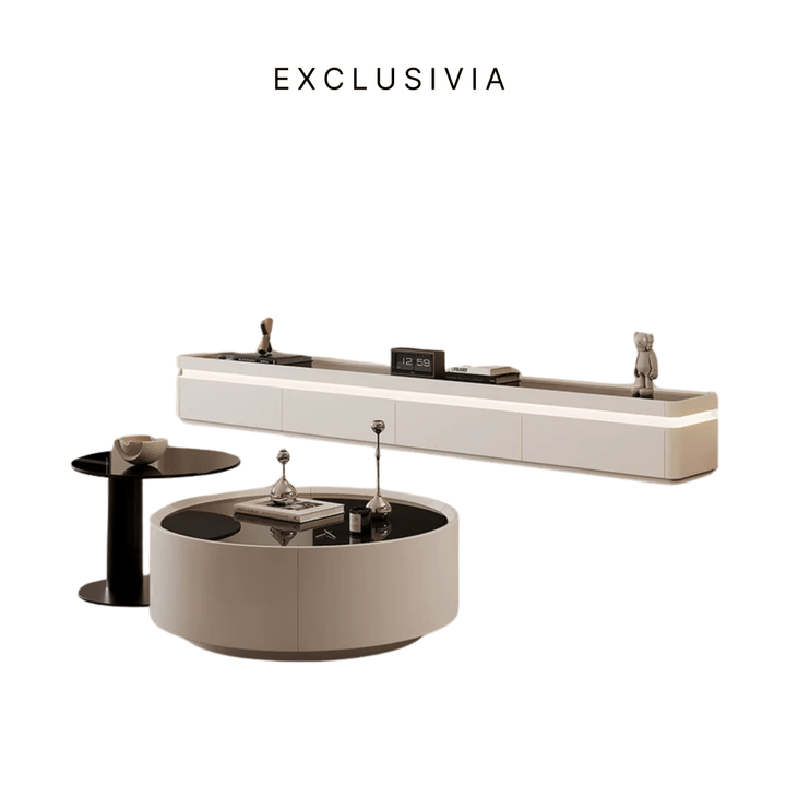 AUREA Cream LED TV Console & Coffee Table Set - Exclusivia