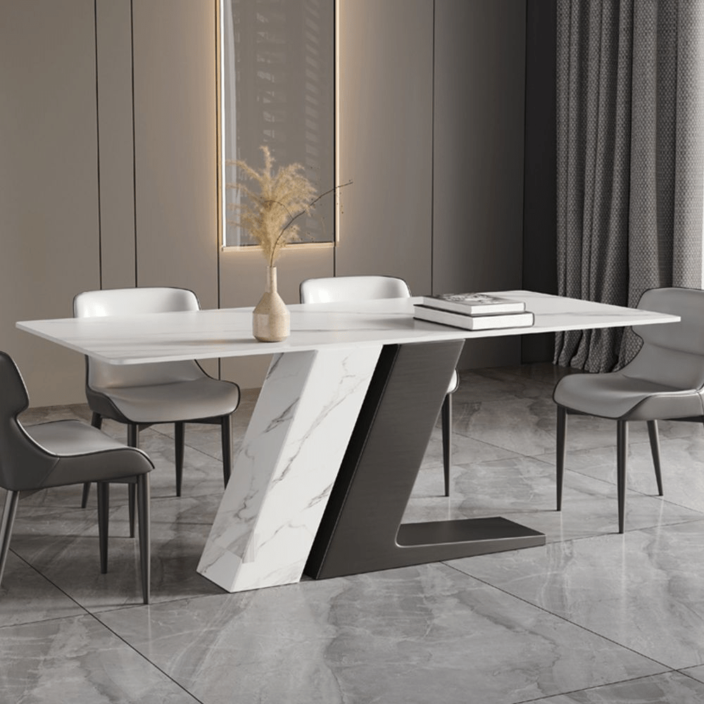 Aurelia Luxe – 63" White & Gold Glossy Sintered Stone Dining Table - Exclusivia