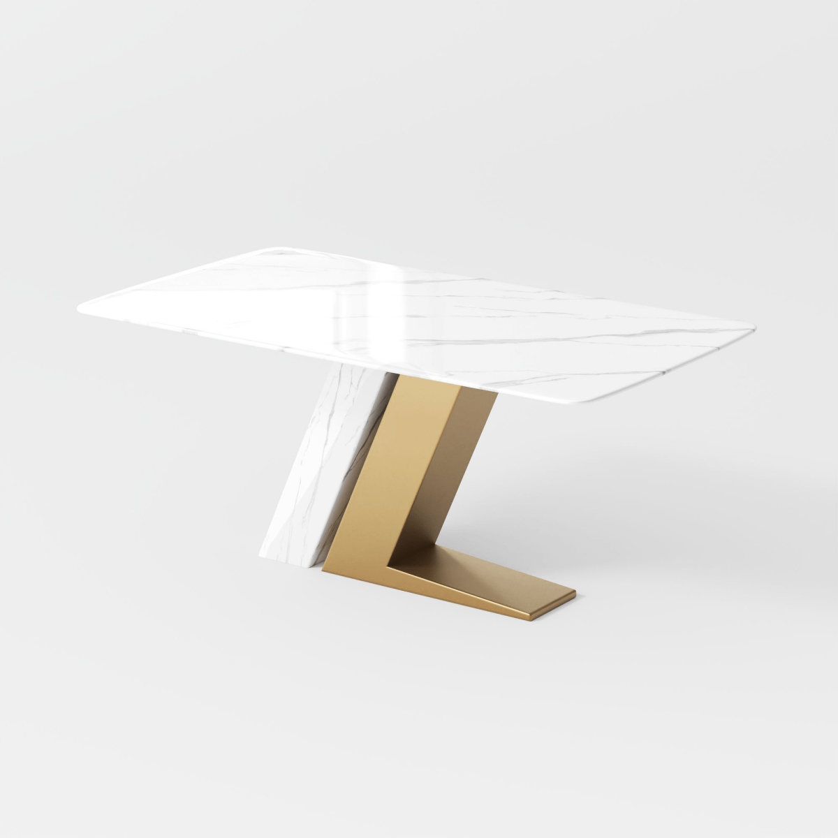 Aurelia Luxe – 63" White & Gold Glossy Sintered Stone Dining Table - Exclusivia