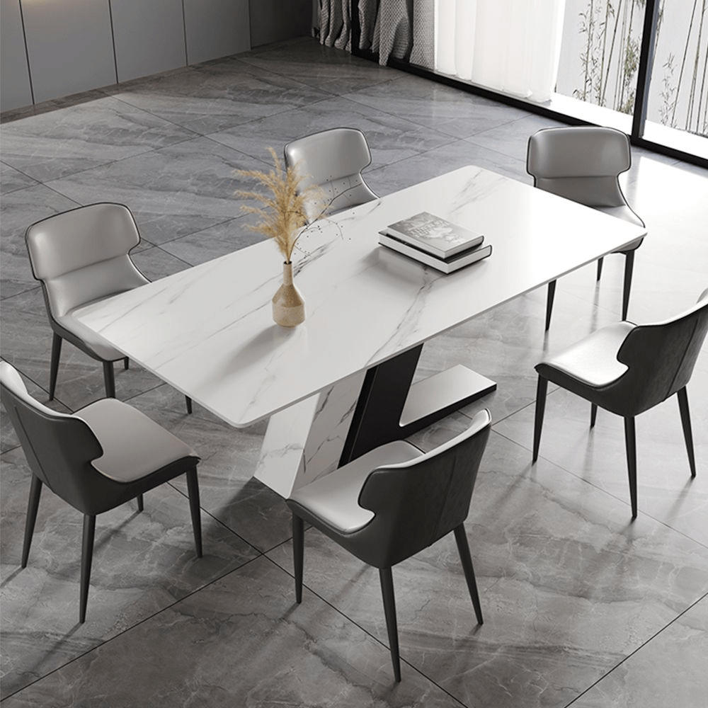 Aurelia Luxe – 63" White & Gold Glossy Sintered Stone Dining Table - Exclusivia