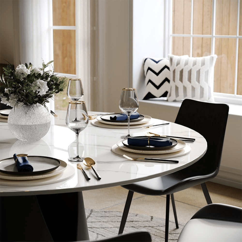 Aurelio Circa Gloss Sintered Stone Dining Table - Exclusivia