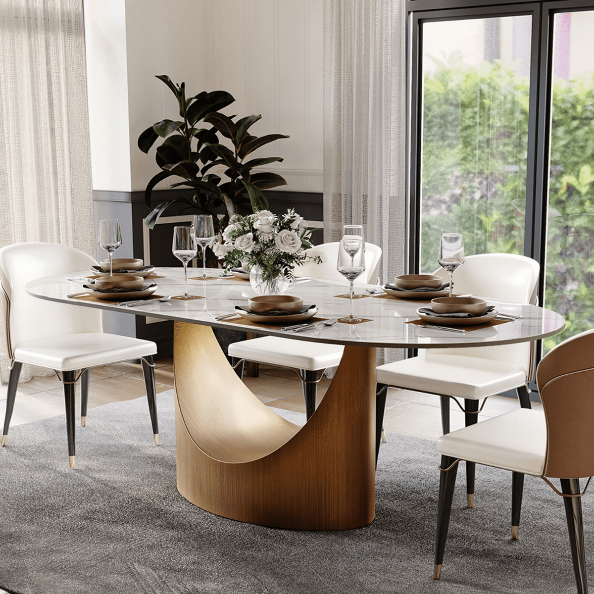 Aurelio Oval Gloss Sintered Stone Dining Table - Exclusivia