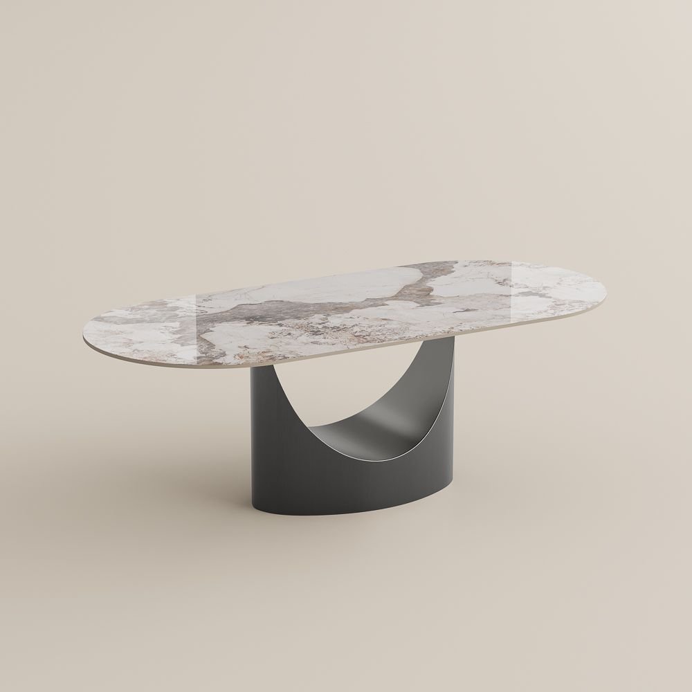 Aurelio Oval Gloss Sintered Stone Dining Table - Exclusivia