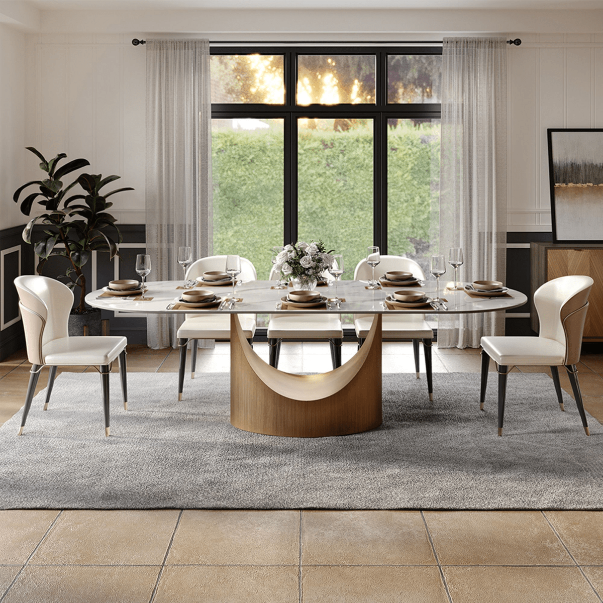 Aurelio Oval Gloss Sintered Stone Dining Table - Exclusivia