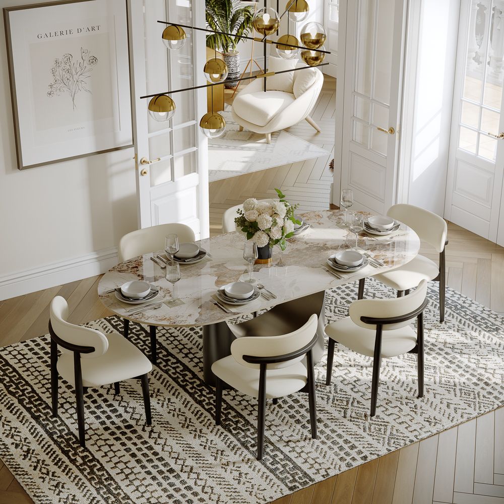 Aurelio Oval Gloss Sintered Stone Dining Table - Exclusivia