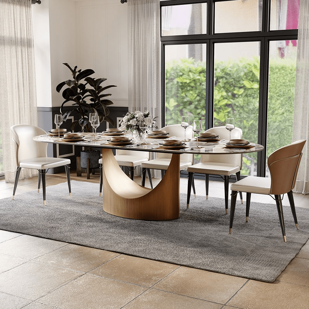 Aurelio Oval Gloss Sintered Stone Dining Table - Exclusivia